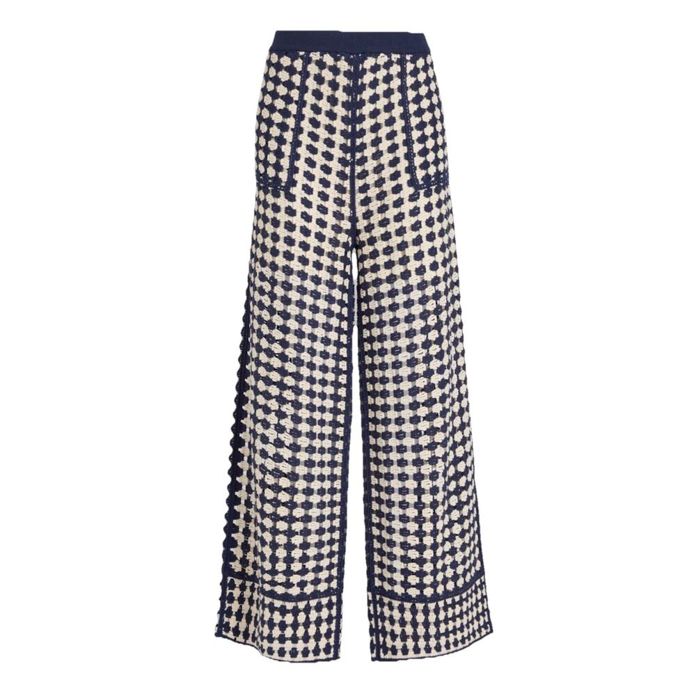 Farm Rio Crocheted Cotton-Blend Wide-Leg Pants in Navy Blue Large Resort